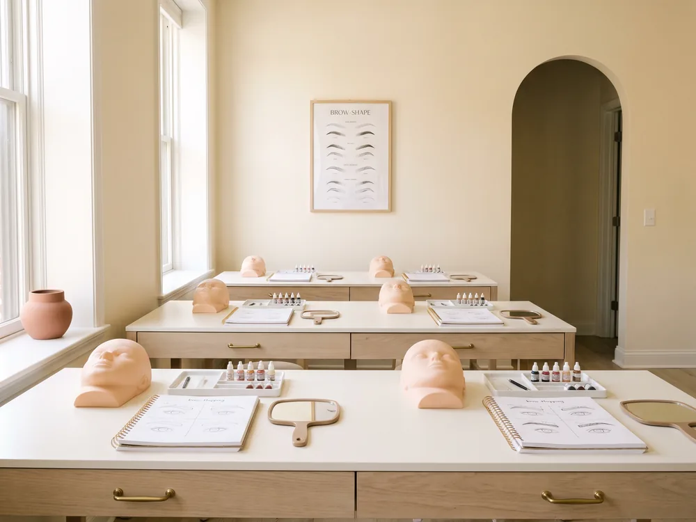 The academy training room, set up before a class