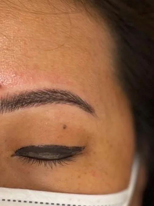 Healed microbladed brow, close up