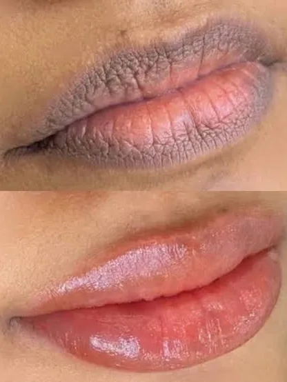 Lip blush before and after on the same client